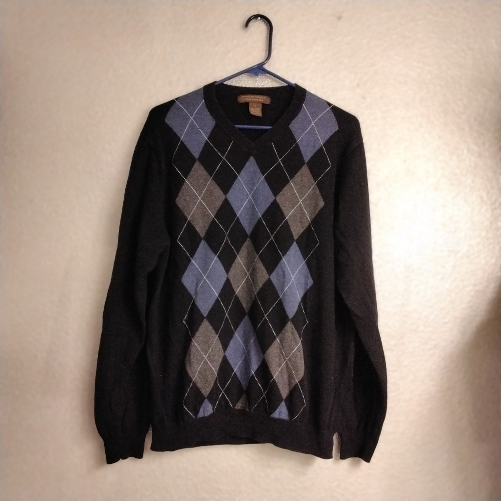 Sebastian Cooper Men's Cotton /Cashmere Argyle Sweater  Size L